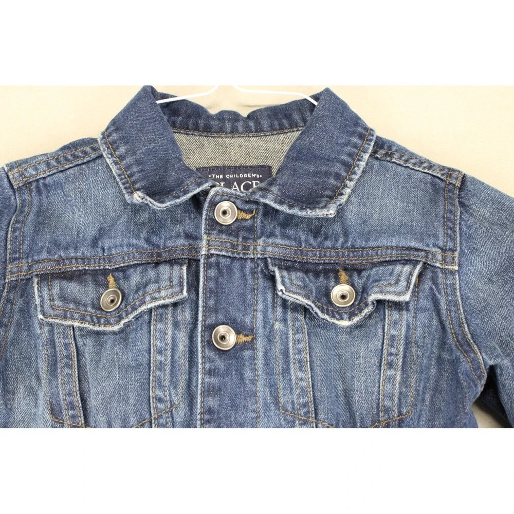 The Childrens Place Kids Denim Jacket Medium Wash Blue Cotton Trucker 5T